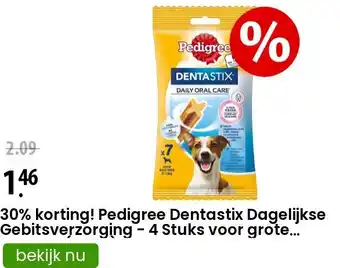 Zooplus 30% korting! Pedigree Dentastix Dagelijkse Gebitsverzorging - 4 Stuks voor grote Honden (154 g) aanbieding