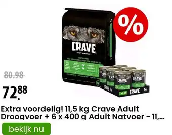 Zooplus Extra voordelig! 11,5 kg Crave Adult Droogvoer + 6 x 400 g Adult Natvoer - 11,5 kg Lam & Rund + 6 x 400 g Lam en Rund aanbieding