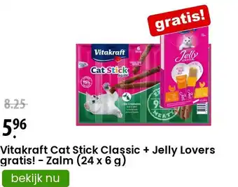 Zooplus Vitakraft Cat Stick Classic + Jelly Lovers gratis! - Zalm (24 x 6 g) aanbieding