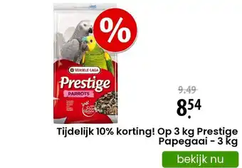 Zooplus Tijdelijk 10% korting! Op 3 kg Prestige Papegaai - 3 kg aanbieding