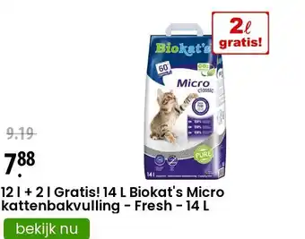 Zooplus 12 l + 2 l Gratis! 14 L Biokat's Micro kattenbakvulling - Fresh - 14 L aanbieding