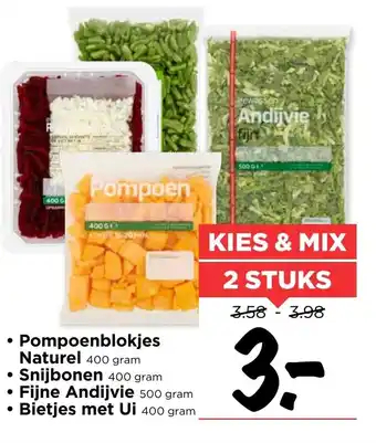 Vomar Voordeelmarkt Pompoenblokjes Naturel 400 gram Kies & Mix 2 stuks aanbieding