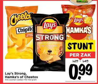 Vomar Voordeelmarkt Lay's Strong, Hamka's pf Cheetos 110-150 gram aanbieding