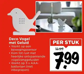 Vomar Voordeelmarkt Deco vogel met geluid per stuk aanbieding