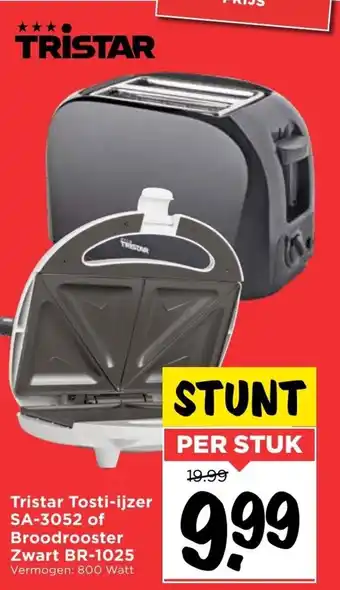 Vomar Voordeelmarkt Tristar Tosti-ijzer SA-3052 of Broodrooster Zwart BR-1025 aanbieding