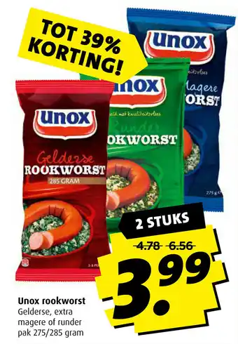 Boni Unox rookworst 275-285g aanbieding