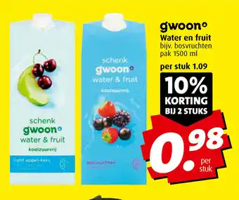 Boni G'woon water en fruit 1500ml aanbieding