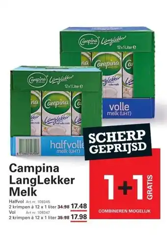 Sligro Campina LangLekker Melk aanbieding