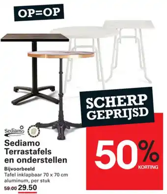 Sligro Sediamo Terrastafels en onderstellen 70 x 70 cm aanbieding