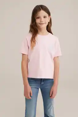 Wehkamp WE Fashion T-shirt met printopdruk en borduursels lichtroze aanbieding