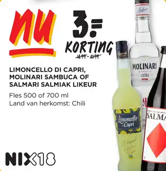 Jumbo LIMONCELLO DI CAPRI, MOLINARI SAMBUCA OF SALMARI SALMIAK LIKEUR 500 of 700ml aanbieding
