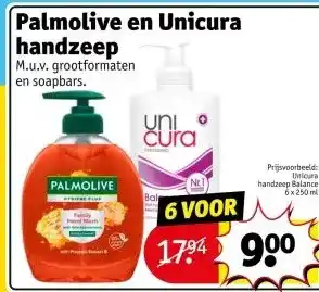 Kruidvat Palmolive en Unicura handzeep aanbieding