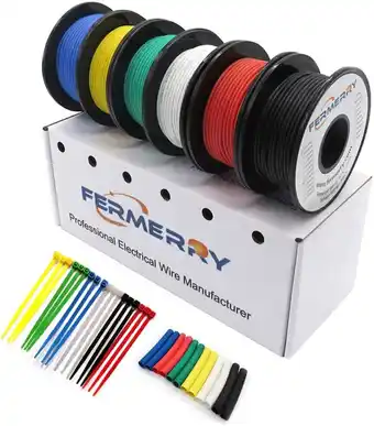 Amazon Fermerry Vastgelopen koperdraad 28 gauge 0,08 mm² 6 kleuren per 30 m 100 voet siliconen 28 AWG flexibele elektrische kabelgel aanbieding