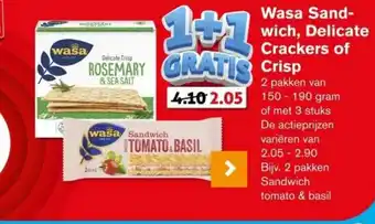Hoogvliet Wasa sand wich delicate crackers of crisp aanbieding