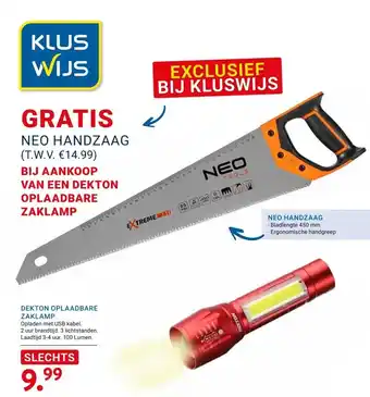 Kluswijs DEKTON OPLAADBARE ZAKLAMP aanbieding