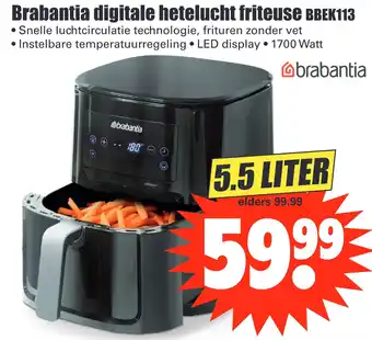 Dirk Brabantia digitale hetelucht friteuse BBEK113 5,5liter aanbieding
