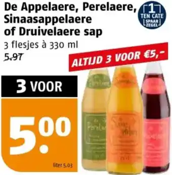 Poiesz De Appelaere, Perelaere, Sinaasappelaere of Druivelaere sap 3 x 330ml aanbieding