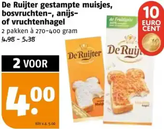 Poiesz De Ruijter gestampte muisjes, bosvruchten, anijs of vruchtenhagel 270-400g aanbieding