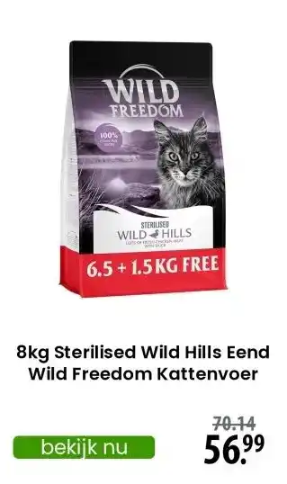 Zooplus 8kg Sterilised Wild Hills Eend Wild Freedom Kattenvoer aanbieding