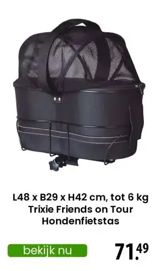 Zooplus L48 x B29 x H42 cm, tot 6 kg Trixie Friends on Tour Hondenfietstas aanbieding