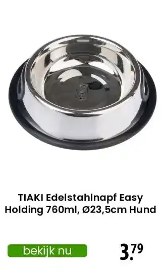 Zooplus TIAKI Edelstahlnapf Easy Holding 760ml, Ø23,5cm Hund aanbieding