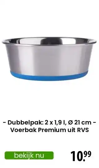 Zooplus - Dubbelpak: 2 x 1,9 l, Ø 21 cm - Voerbak Premium uit RVS aanbieding