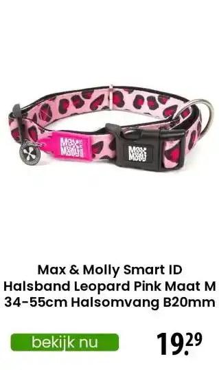 Zooplus Max & Molly Smart ID Halsband Leopard Pink Maat M 34-55cm Halsomvang B20mm aanbieding