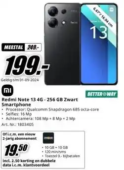 MediaMarkt Redmi Note 13 4G - 256 GB Zwart Smartphone aanbieding