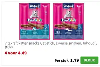 Intratuin Vitakraft kattensnacks Cat-stick. Diverse smaken. Inhoud 3 stuks aanbieding