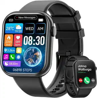 Amazon Smartwatch voor heren en dames, 1,85 inch scherm, smartwatch met bluetooth-oproep en handsfree, smartwatch met stappenteller, aanbieding