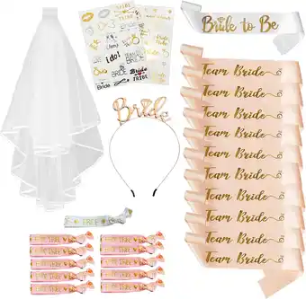 Amazon Team bruid sjerp set, Team Bride/ Bridal Sash,bruid om bruids sjerp, sluier, bruids/team bruid armbanden, tiara, tatoeage voo aanbieding