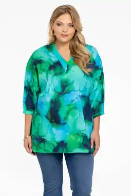 Wehkamp Yoek geweven blousetop met all over print groen/blauw aanbieding