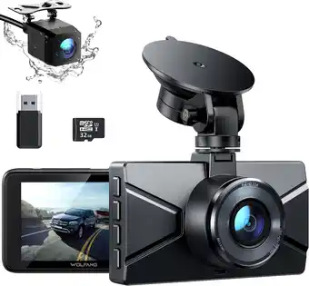Amazon WOLFANG Dash Cam Front en Rear 2.5K, Dashcam met 3.0 LCD-scherm, Super Night Vision, Loop Recording, G-sensor, 170 Wide Angle aanbieding