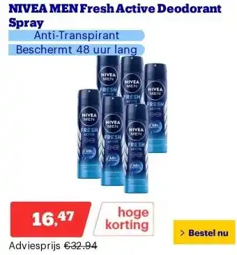 Bol.com NIVEA MEN Fresh Active Deodorant Spray aanbieding