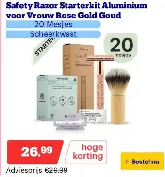 Bol.com Safety Razor Starterkit Aluminium voor Vrouw Rose Gold Goud aanbieding