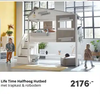 Baby & Tiener Life Time Halfhoog Hutbed met trapkast & rolbodem aanbieding