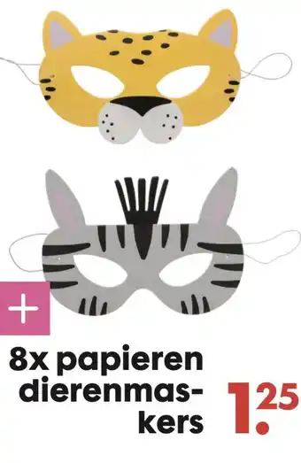 HEMA 8x papieren dierenmas- kers aanbieding