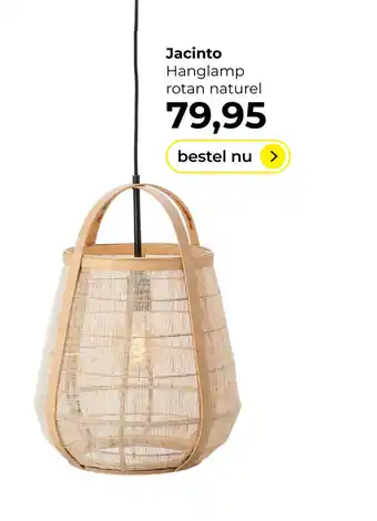 Lampidee Jacinto - Hanglamp 1 lichts 38x50 cm rotan naturel aanbieding