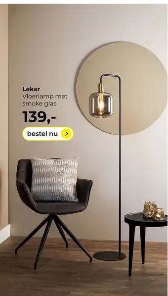 Lampidee Lekar - Vloerlamp 28x155 cm antiek brons + smoke glas aanbieding