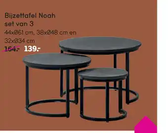 Leen Bakker Set van 3 bijzettafels Noah - zwart - 44XØ61 cm aanbieding