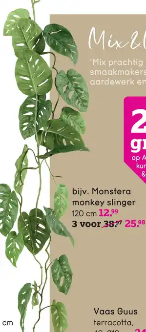 Leen Bakker Kunstplant Monstera Monkey slinger - groen - 120 cm aanbieding