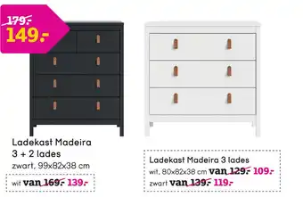 Leen Bakker Ladekast Madeira - zwart - 99x82x38 cm aanbieding