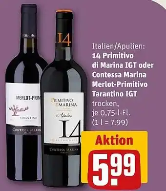 Rewe DE 14 Primitivo di Marina IGT oder Contessa Marina Merlot-Primitivo Tarantino IGT aanbieding