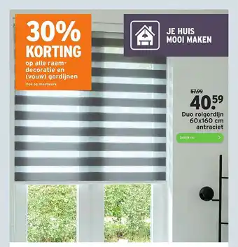 GAMMA Duo Rolgordijn 60x160 Cm Antraciet 30% Korting aanbieding