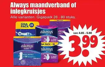 Dirk Always Maandverband Of Inlegkruisjes aanbieding