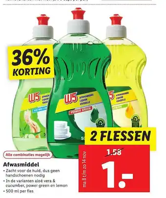 Lidl W5 Afwasmiddel 36% Korting 500ml aanbieding