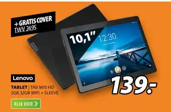 Expert Lenovo Tablet | TAB M10 HD 2GB 32GB Wifi + Sleeve aanbieding