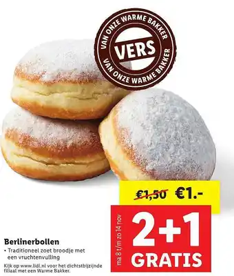 Lidl Berlinerbollen 2+1 Gratis aanbieding