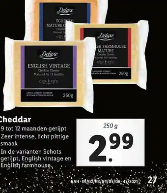 Lidl Deluxe Cheddar 250g aanbieding