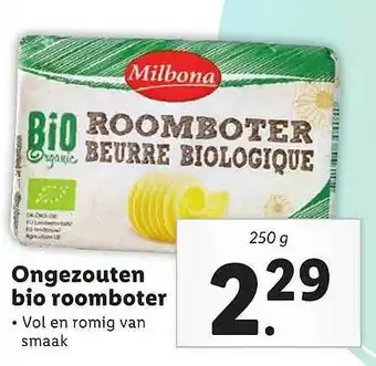 Lidl Milbona Ongezouten Bio Roomboter 250g aanbieding